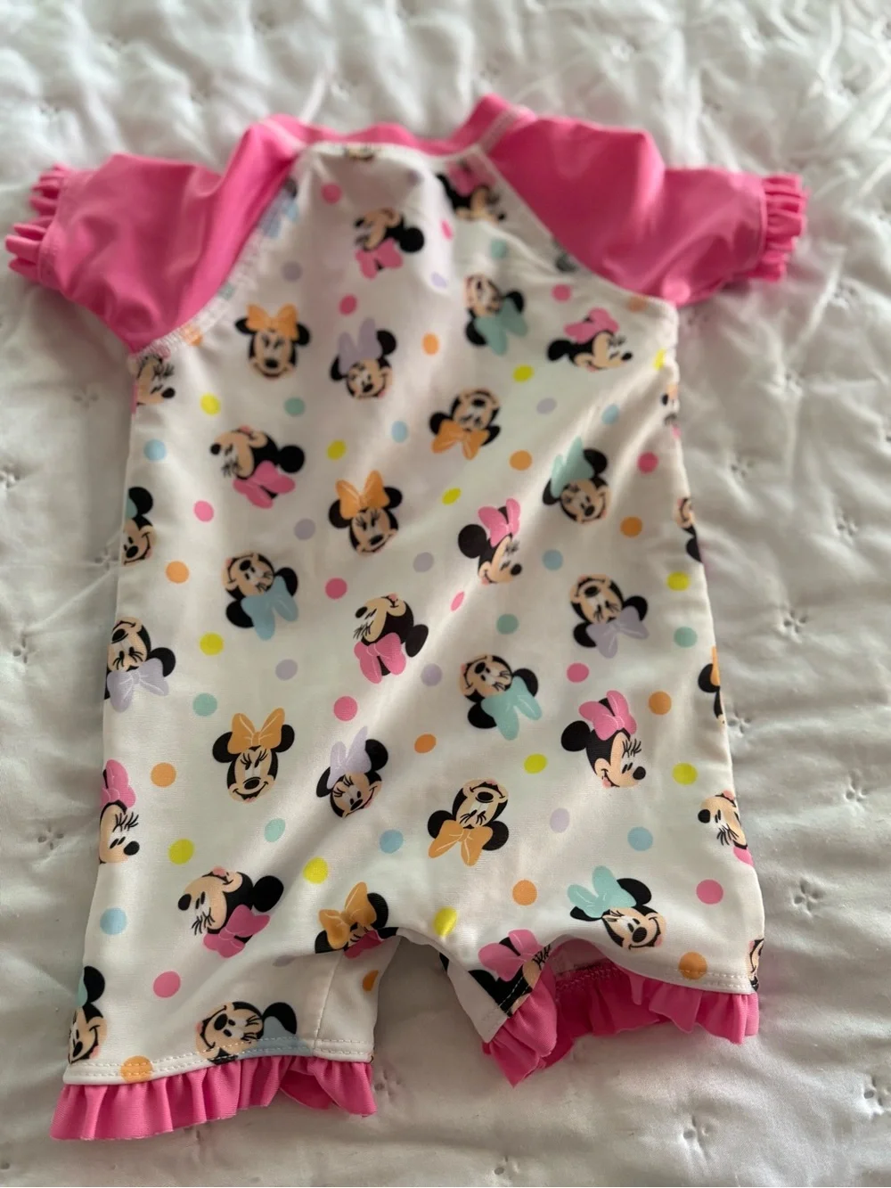 Disney Girls Pink and White Minnie Mouse Short Sleeve One-Piece Swimsuit